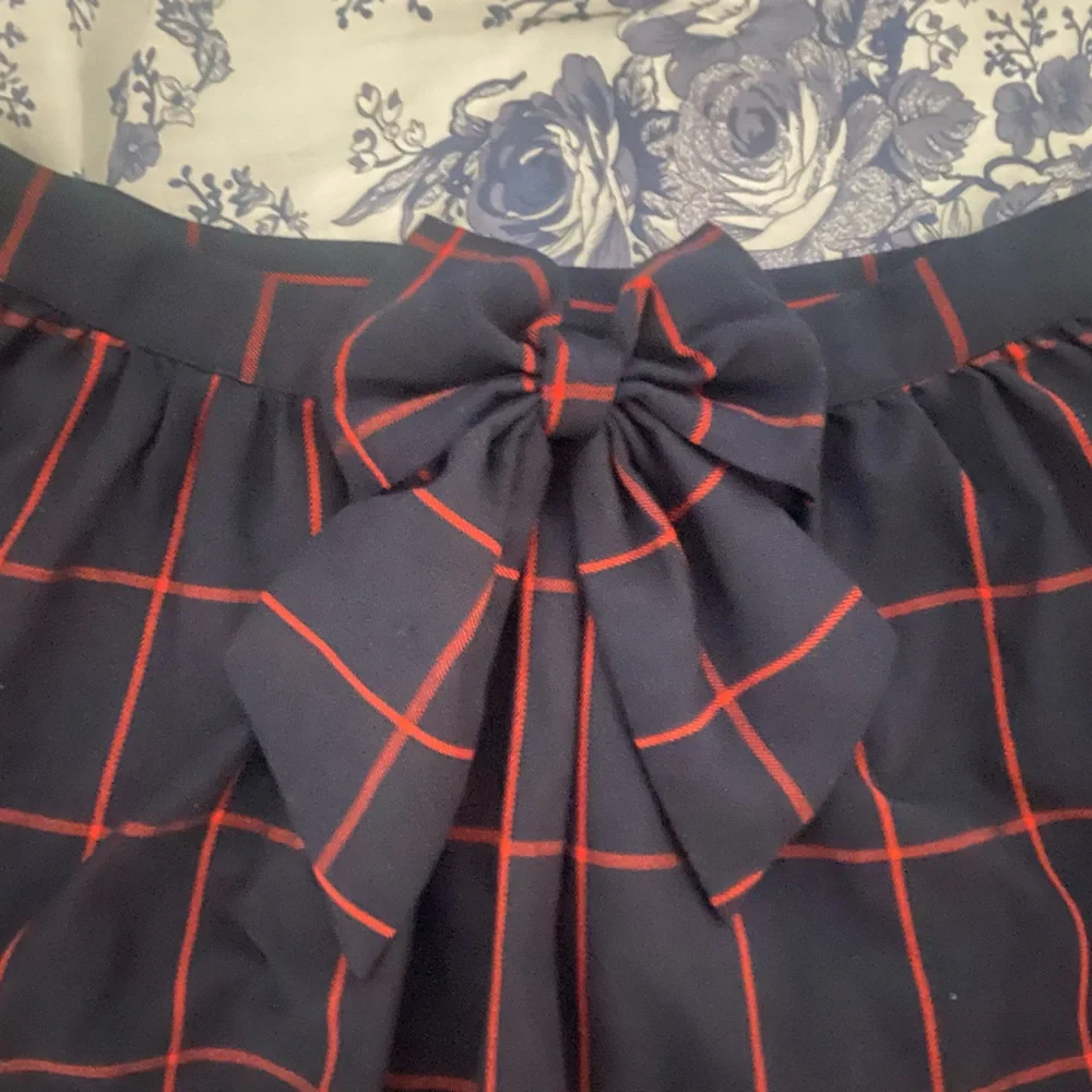 ModCloth Redefined Timing A-Line Skirt, Navy Blue & Red Stripe Plaid